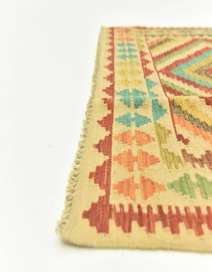 Detail image of 3' 3 x 6' 10  Hand Woven Kilim Maymana Wool Runner Rug