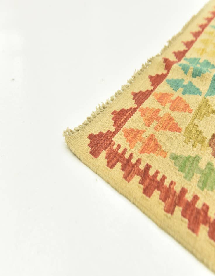 Detail image of 3' 3 x 6' 10  Hand Woven Kilim Maymana Wool Runner Rug