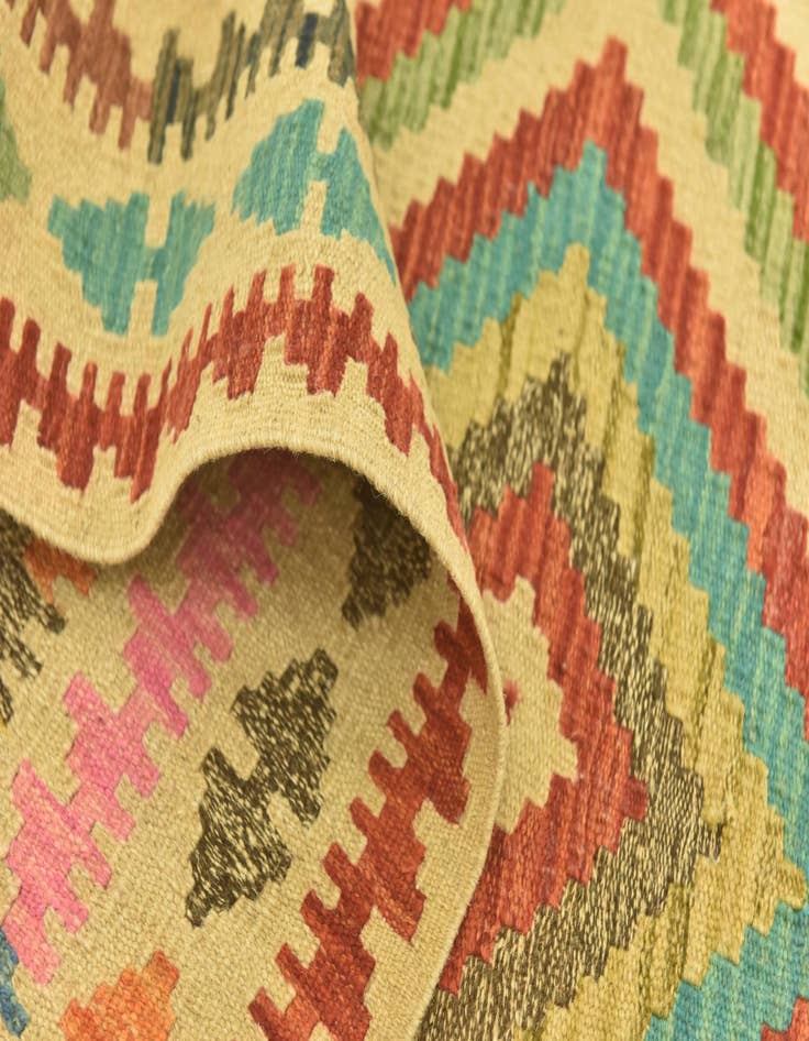 Detail image of 3' 3 x 6' 10  Hand Woven Kilim Maymana Wool Runner Rug