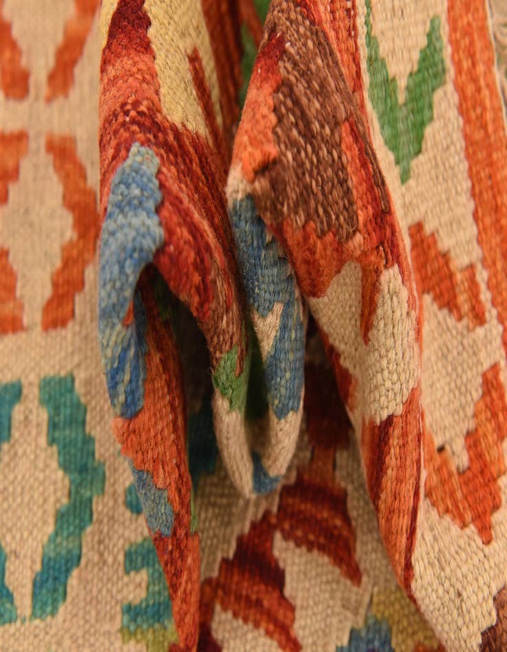 Detail image of 3' 3 x 6' 7  Hand Woven Kilim Maymana Wool Runner Rug