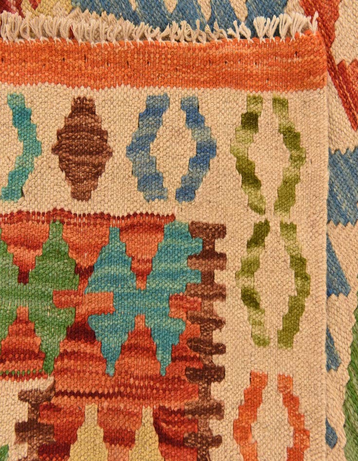 Detail image of 3' 3 x 6' 7  Hand Woven Kilim Maymana Wool Runner Rug