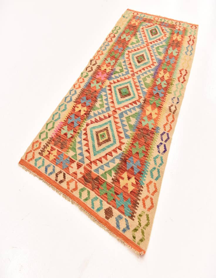 Detail image of 3' 3 x 6' 7  Hand Woven Kilim Maymana Wool Runner Rug