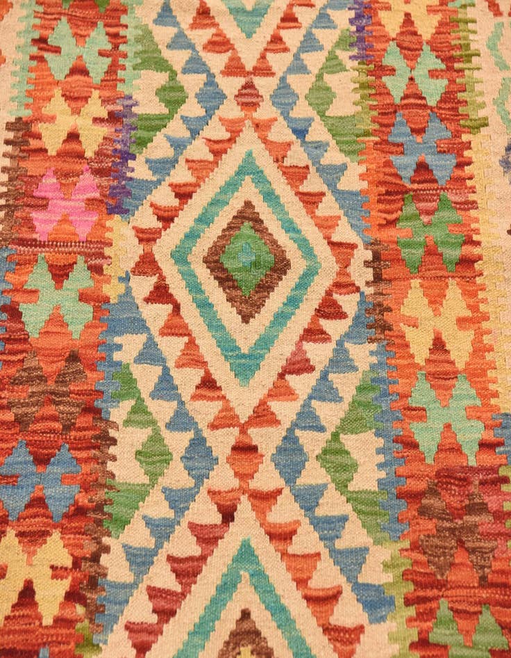 Detail image of 3' 3 x 6' 7  Hand Woven Kilim Maymana Wool Runner Rug