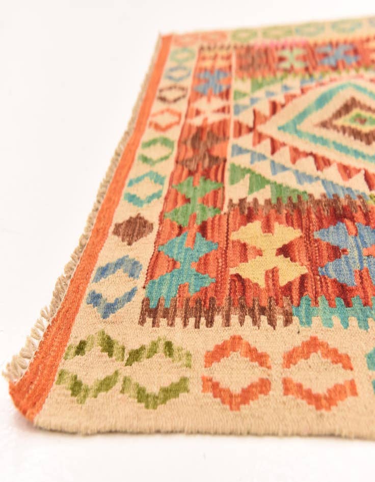 Detail image of 3' 3 x 6' 7  Hand Woven Kilim Maymana Wool Runner Rug