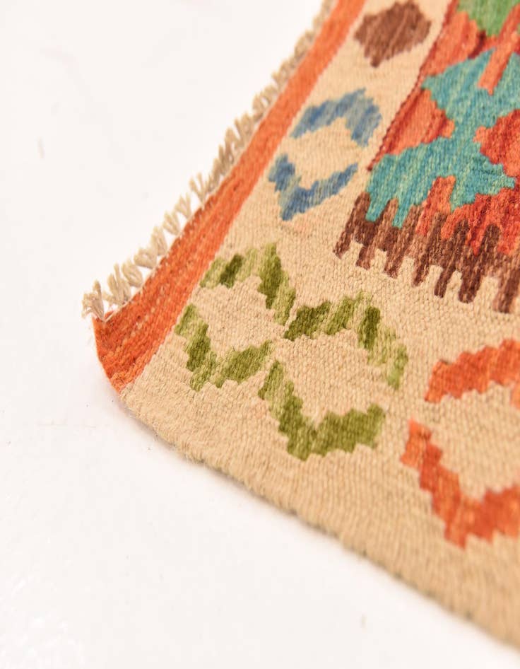 Detail image of 3' 3 x 6' 7  Hand Woven Kilim Maymana Wool Runner Rug