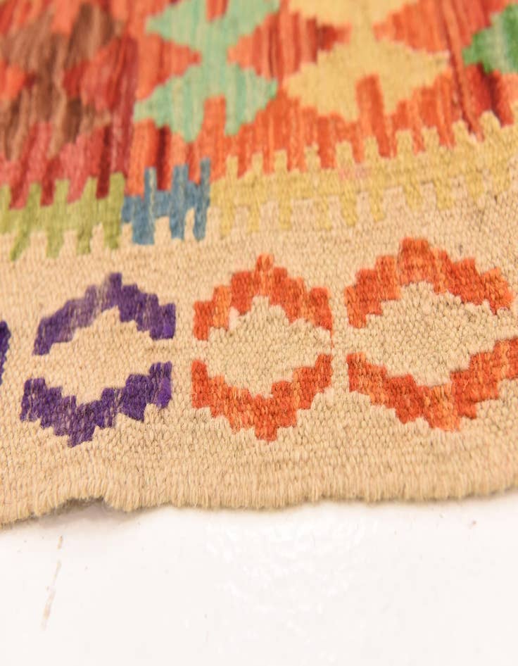 Detail image of 3' 3 x 6' 7  Hand Woven Kilim Maymana Wool Runner Rug
