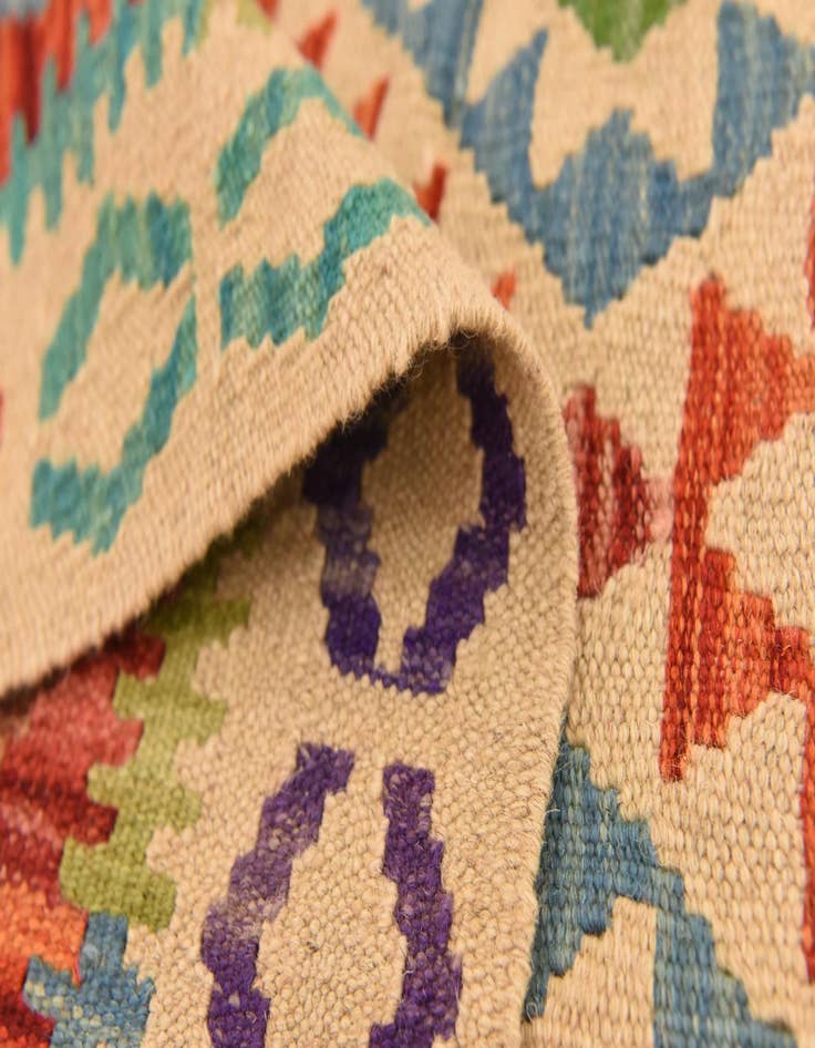 Detail image of 3' 3 x 6' 7  Hand Woven Kilim Maymana Wool Runner Rug