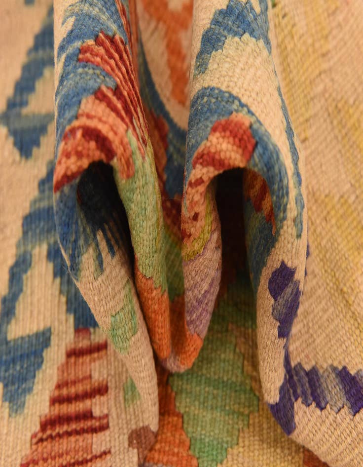 Detail image of 3' 5 x 6' 7  Hand Woven Kilim Maymana Wool Runner Rug