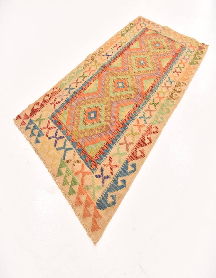 Detail image of 3' 5 x 6' 7  Hand Woven Kilim Maymana Wool Runner Rug