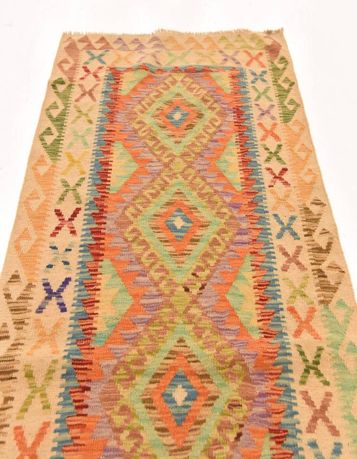 Detail image of 3' 5 x 6' 7  Hand Woven Kilim Maymana Wool Runner Rug