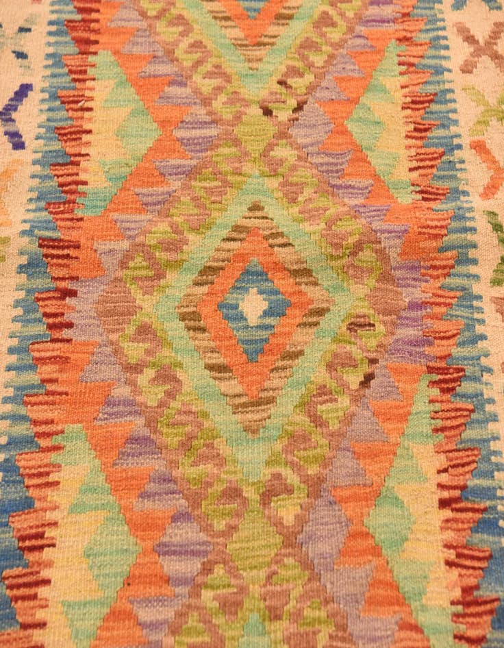 Detail image of 3' 5 x 6' 7  Hand Woven Kilim Maymana Wool Runner Rug