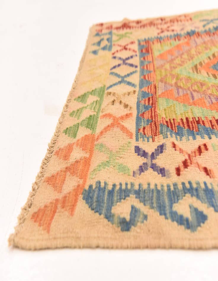 Detail image of 3' 5 x 6' 7  Hand Woven Kilim Maymana Wool Runner Rug