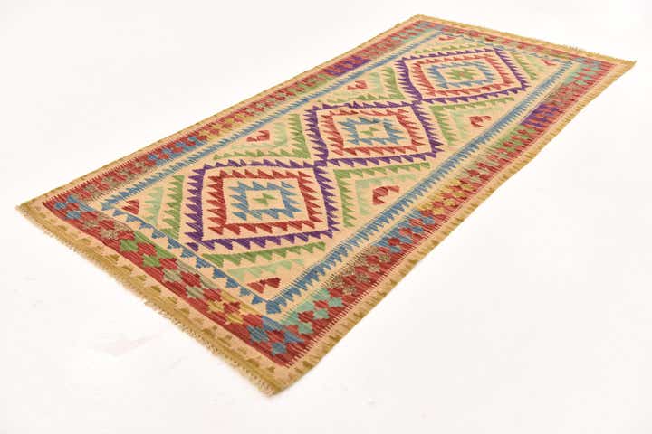 3' 5 x 6' 7 Hand Woven Kilim Maymana Wool Runner Rug