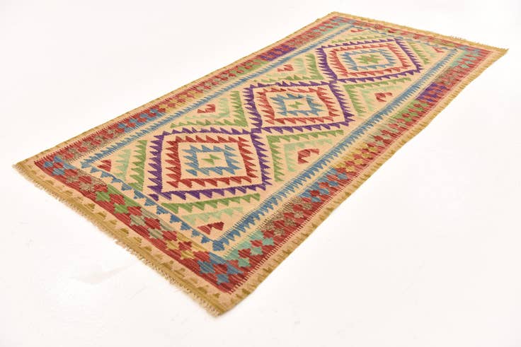 Detail image of 3' 5 x 6' 7 Hand Woven Kilim Maymana Wool Runner Rug