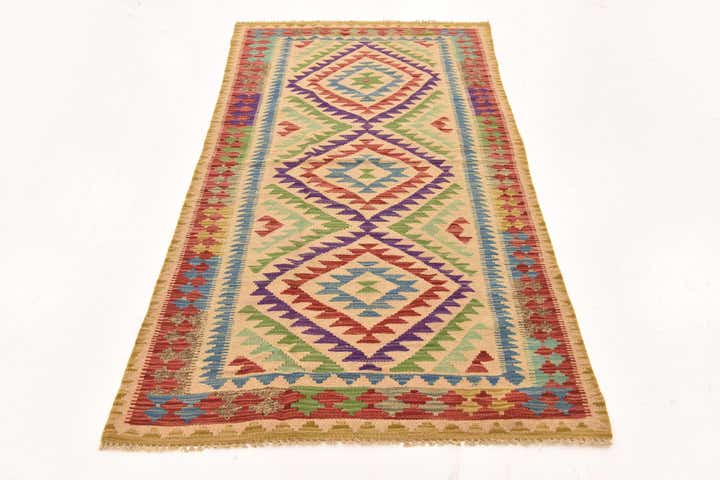 3' 5 x 6' 7 Hand Woven Kilim Maymana Wool Runner Rug