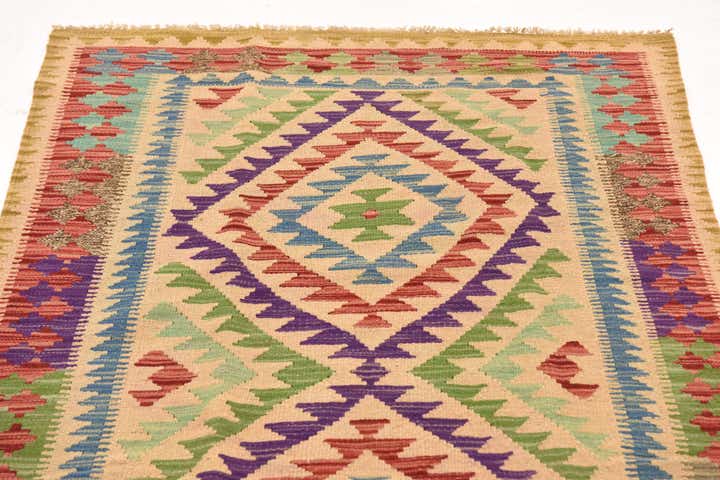 3' 5 x 6' 7 Hand Woven Kilim Maymana Wool Runner Rug
