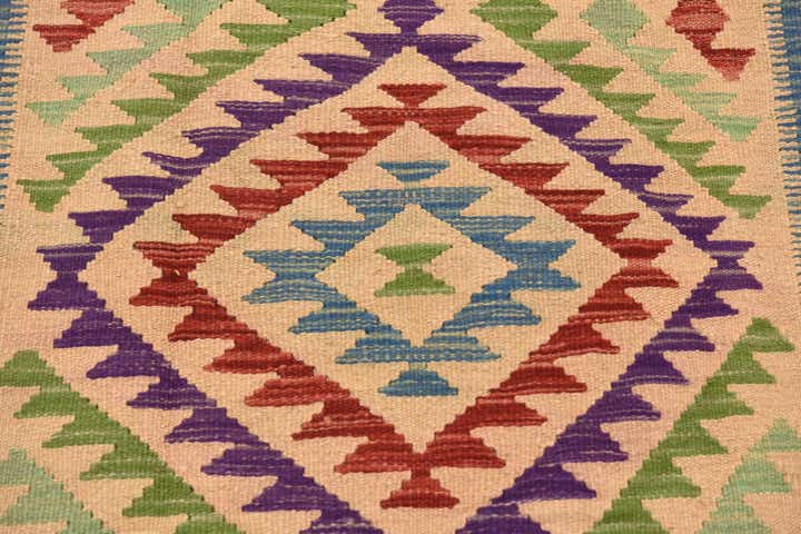 3' 5 x 6' 7 Hand Woven Kilim Maymana Wool Runner Rug