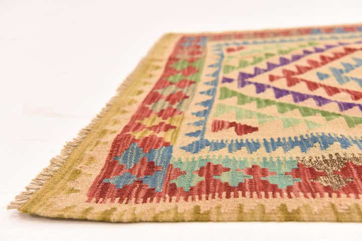 3' 5 x 6' 7 Hand Woven Kilim Maymana Wool Runner Rug