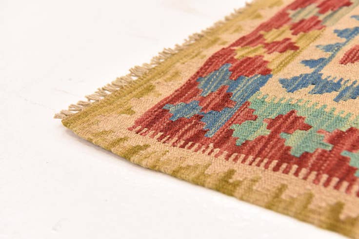 Detail image of 3' 5 x 6' 7 Hand Woven Kilim Maymana Wool Runner Rug