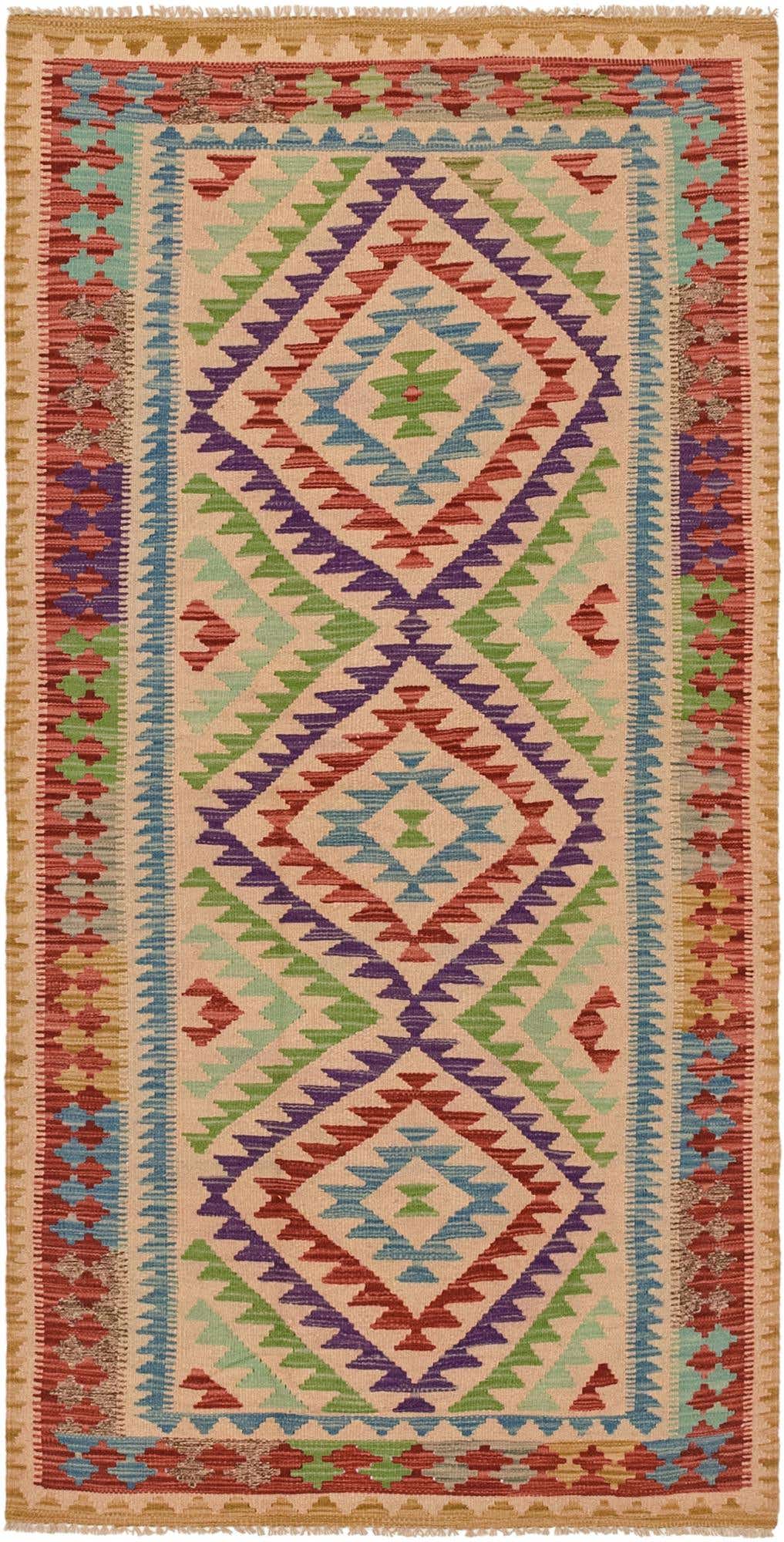 3' 5 x 6' 7 Hand Woven Kilim Maymana Wool Runner Rug