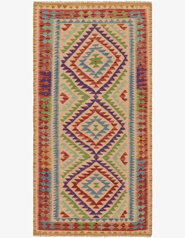 3' 5 x 6' 7 Hand Woven Kilim Maymana Wool Runner Rug