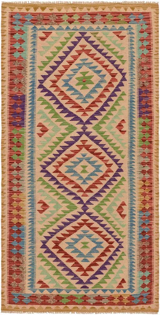3' 5 x 6' 7 Hand Woven Kilim Maymana Wool Runner Rug