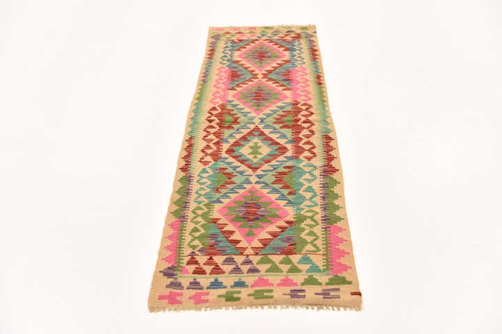2' 3 x 6' 5 Hand Woven Kilim Maymana Wool Runner Rug