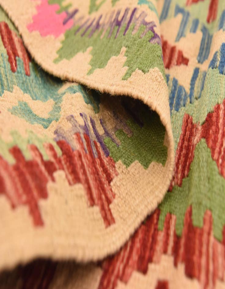 Detail image of 2' 3 x 6' 5  Hand Woven Kilim Maymana Wool Runner Rug