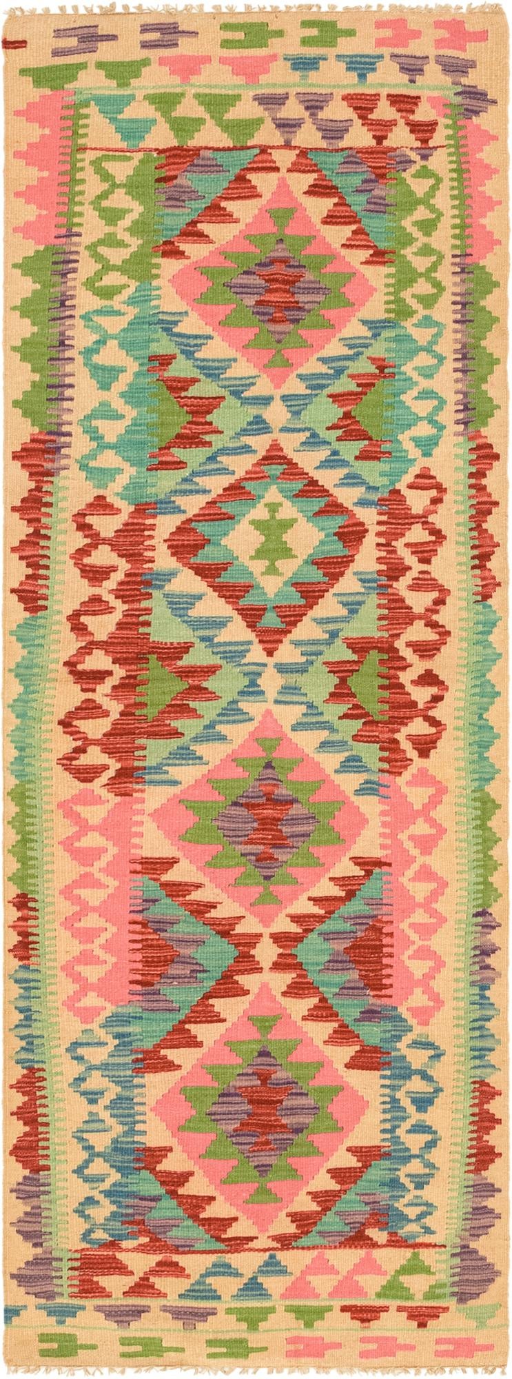 2' 3 x 6' 5 Hand Woven Kilim Maymana Wool Runner Rug