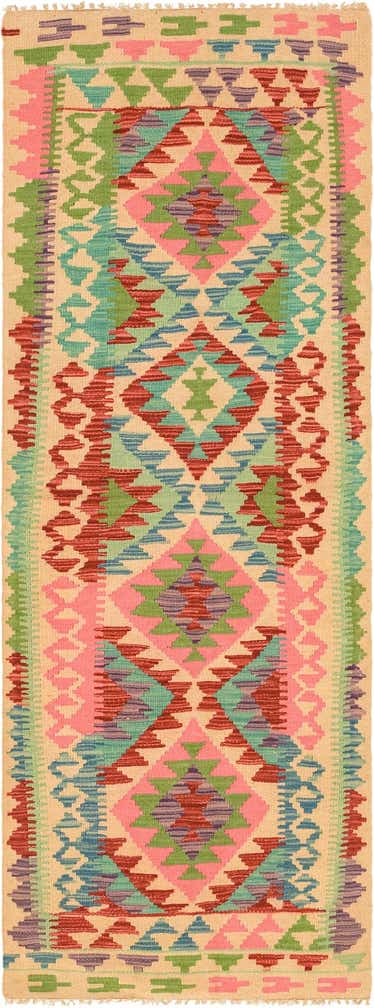 2' 3 x 6' 5 Hand Woven Kilim Maymana Wool Runner Rug