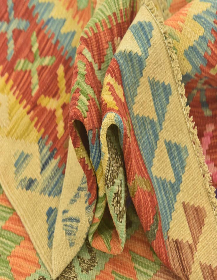 Detail image of 3' 5 x 6' 7  Hand Woven Kilim Maymana Wool Runner Rug