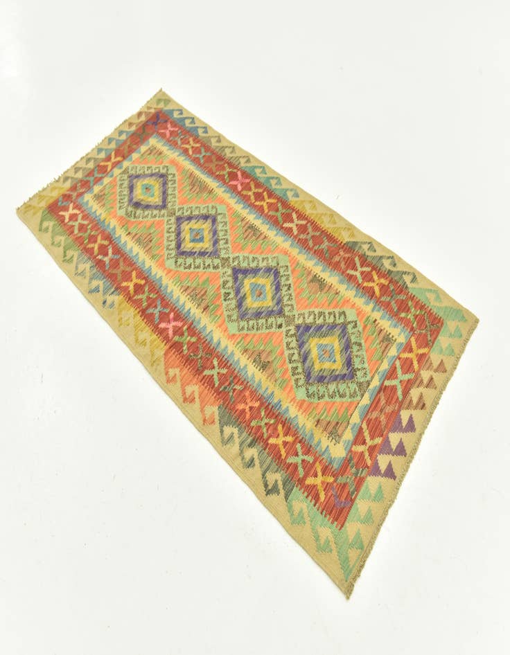 Detail image of 3' 5 x 6' 7  Hand Woven Kilim Maymana Wool Runner Rug