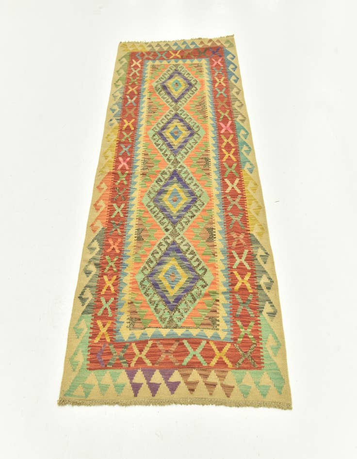 Detail image of 3' 5 x 6' 7  Hand Woven Kilim Maymana Wool Runner Rug