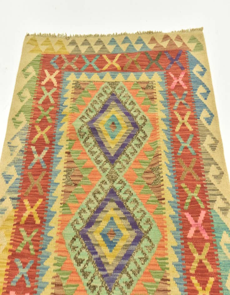 Detail image of 3' 5 x 6' 7  Hand Woven Kilim Maymana Wool Runner Rug