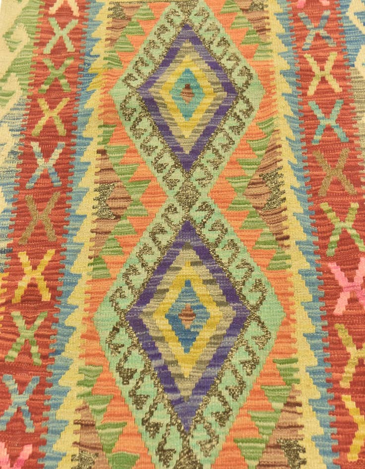 Detail image of 3' 5 x 6' 7  Hand Woven Kilim Maymana Wool Runner Rug