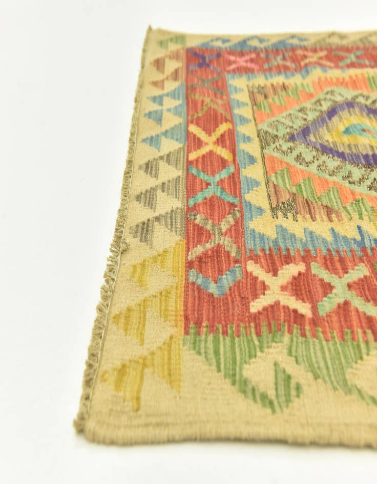 Detail image of 3' 5 x 6' 7  Hand Woven Kilim Maymana Wool Runner Rug