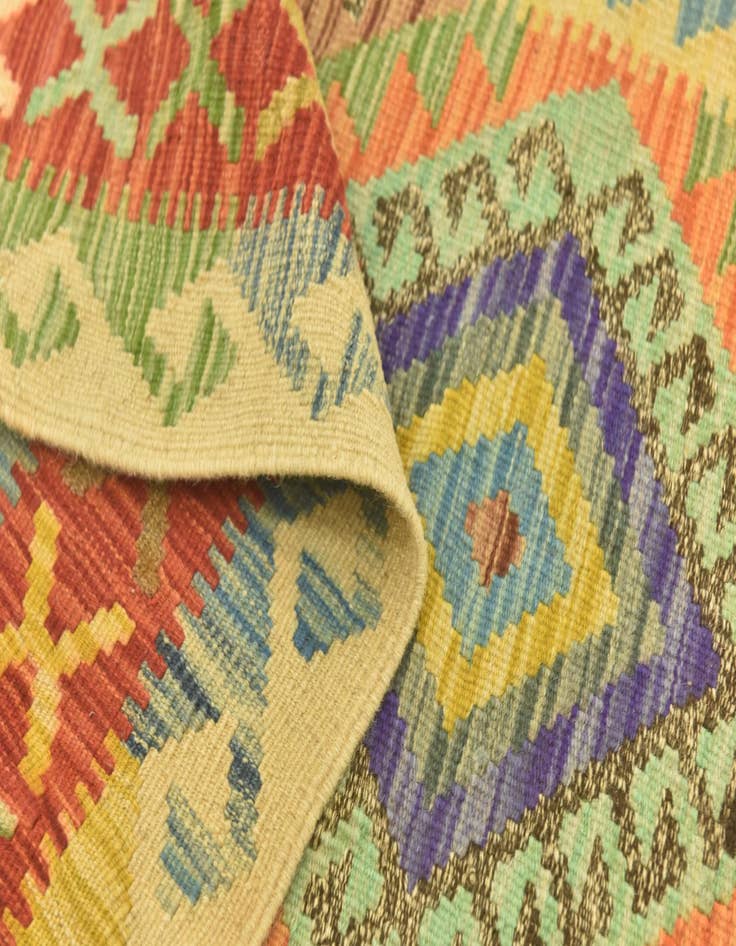 Detail image of 3' 5 x 6' 7  Hand Woven Kilim Maymana Wool Runner Rug