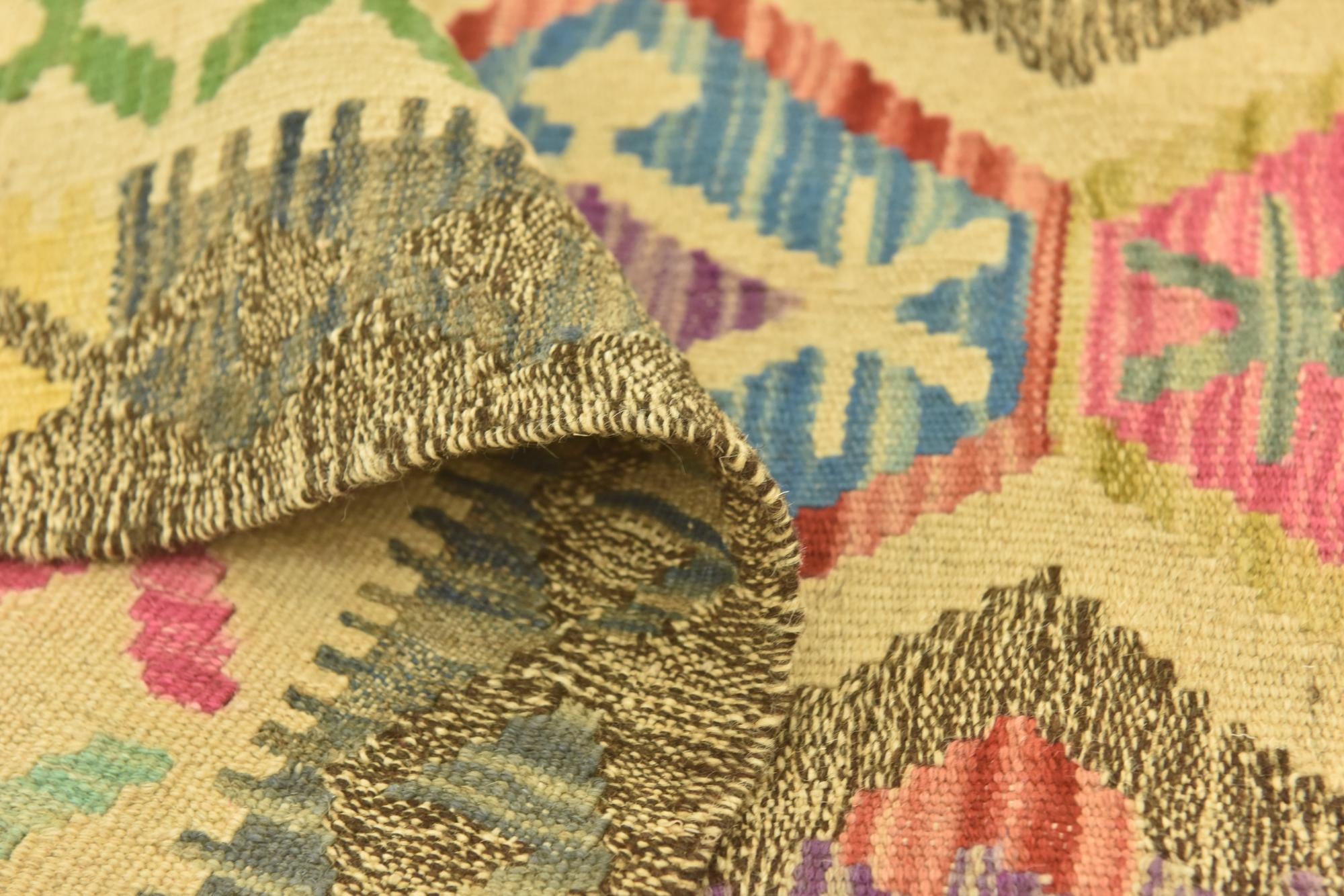 3' 4 x 6' 4 Hand Woven Kilim Maymana Wool Runner Rug