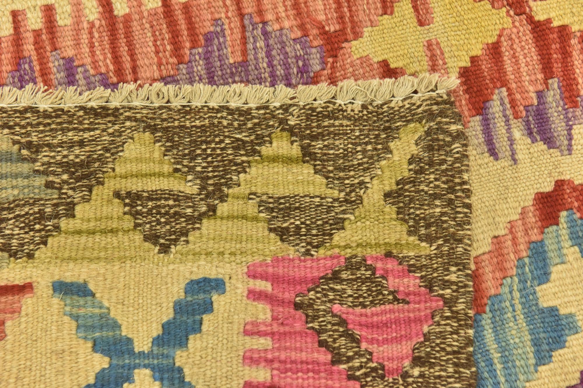 3' 4 x 6' 4 Hand Woven Kilim Maymana Wool Runner Rug