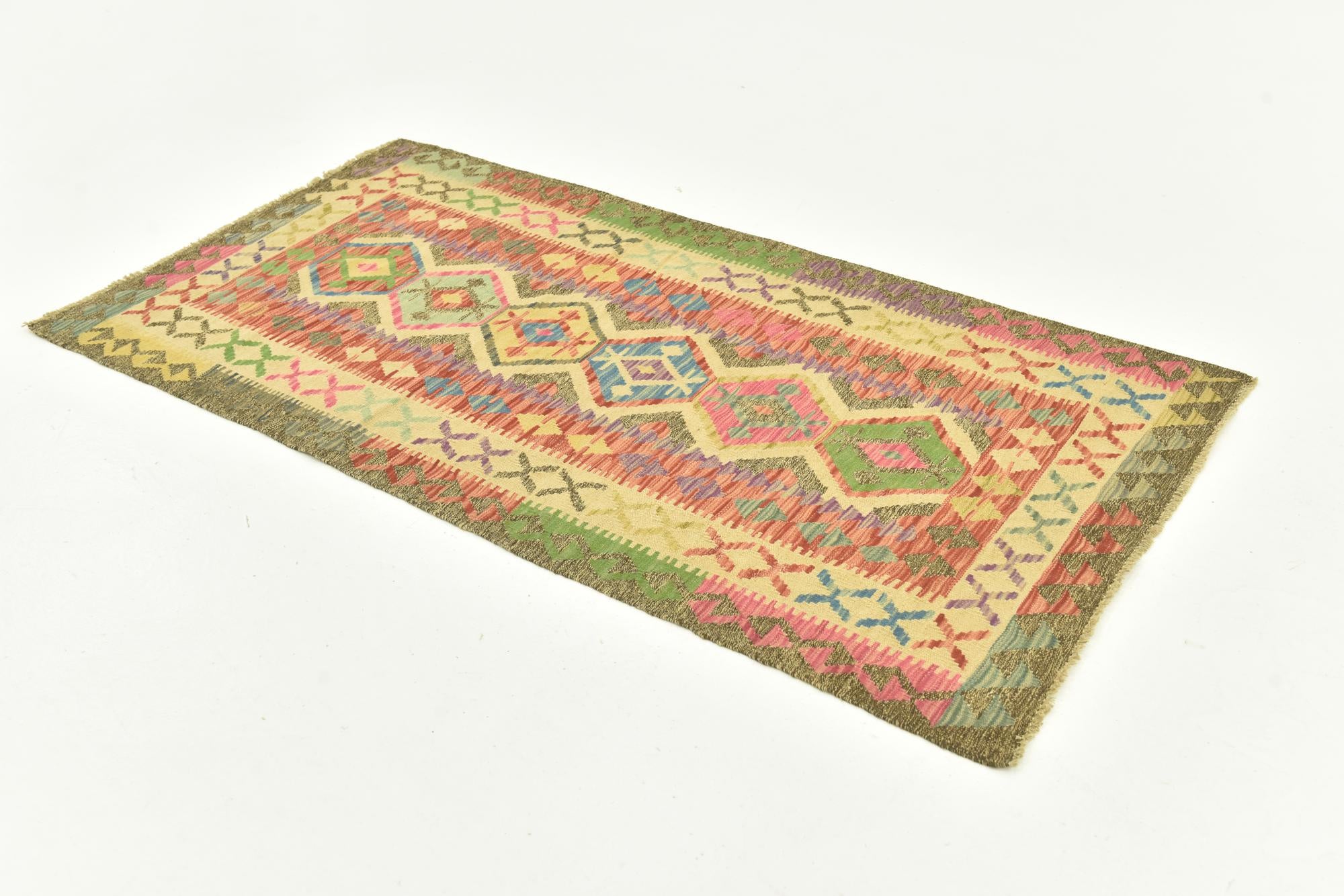 3' 4 x 6' 4 Hand Woven Kilim Maymana Wool Runner Rug