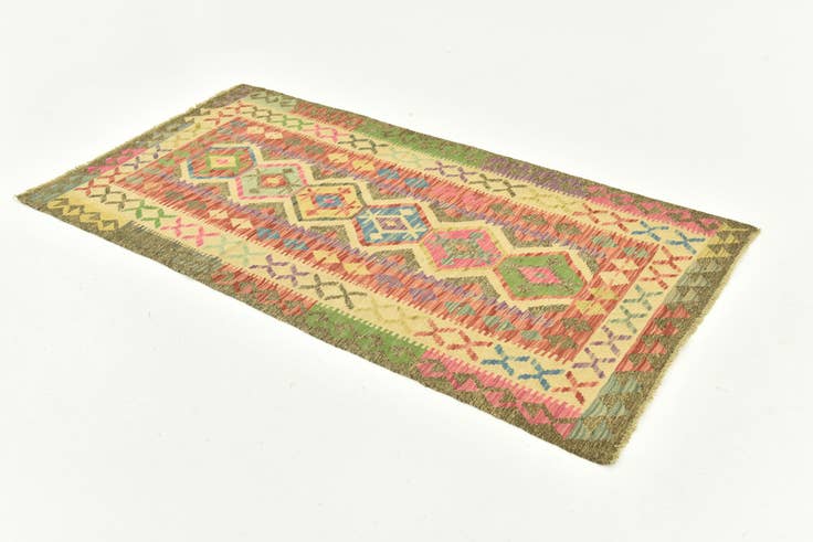 Detail image of 3' 4 x 6' 4 Hand Woven Kilim Maymana Wool Runner Rug