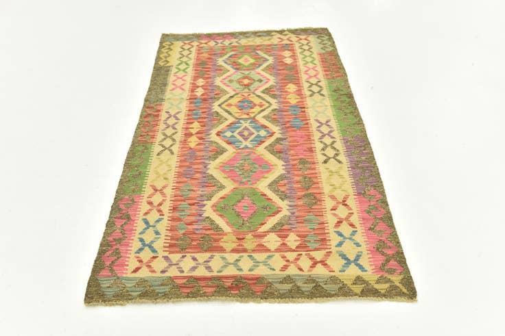 Detail image of 3' 4 x 6' 4 Hand Woven Kilim Maymana Wool Runner Rug