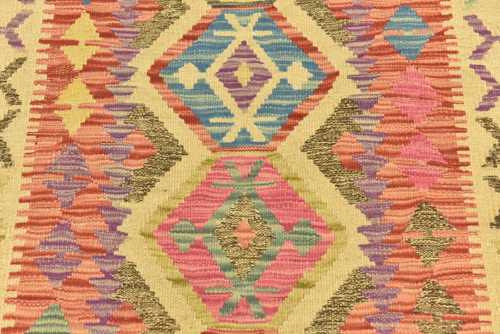3' 4 x 6' 4 Hand Woven Kilim Maymana Wool Runner Rug