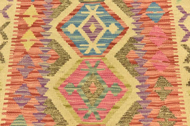 3' 4 x 6' 4 Hand Woven Kilim Maymana Wool Runner Rug