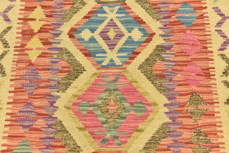 Detail image of 3' 4 x 6' 4 Hand Woven Kilim Maymana Wool Runner Rug