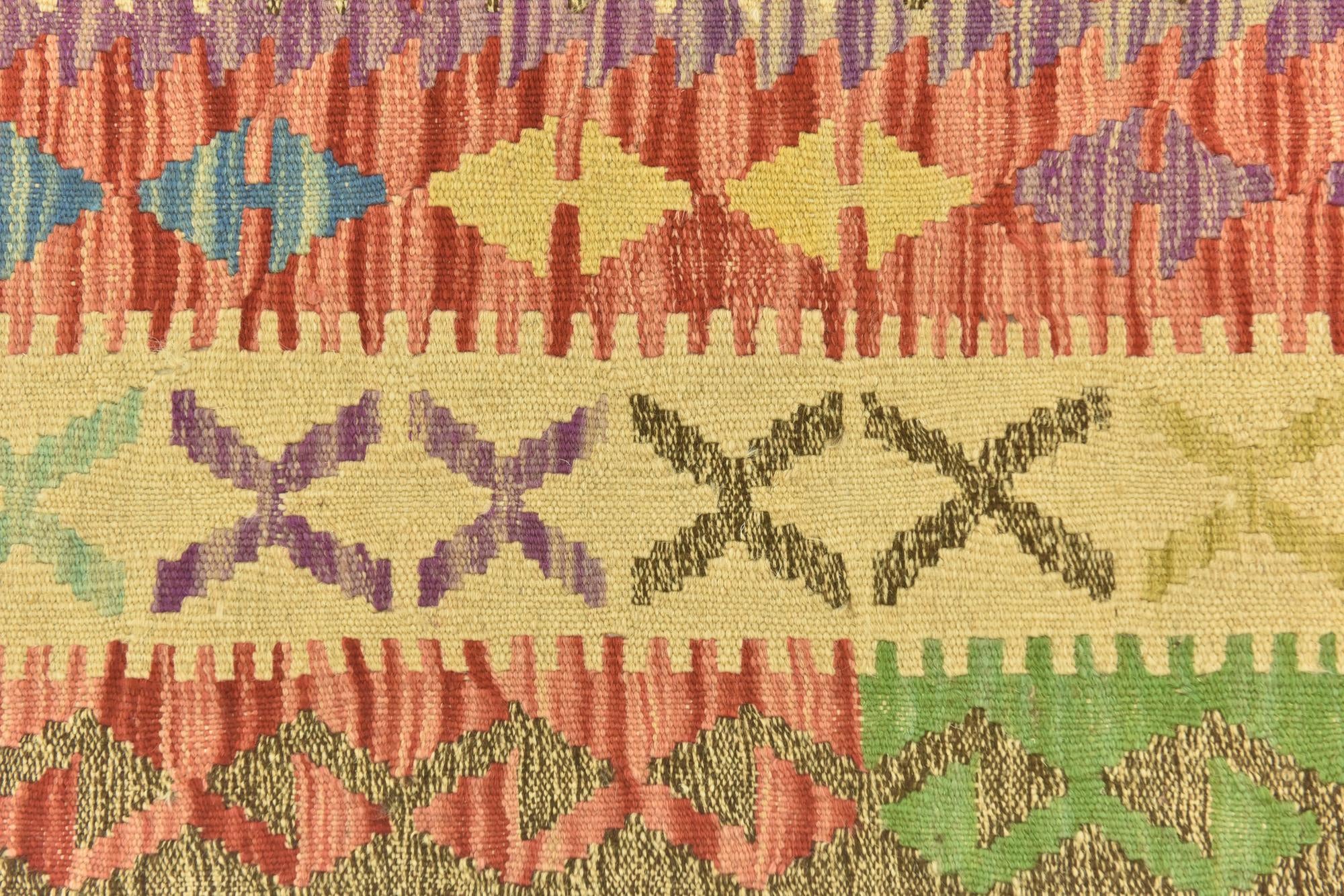 3' 4 x 6' 4 Hand Woven Kilim Maymana Wool Runner Rug