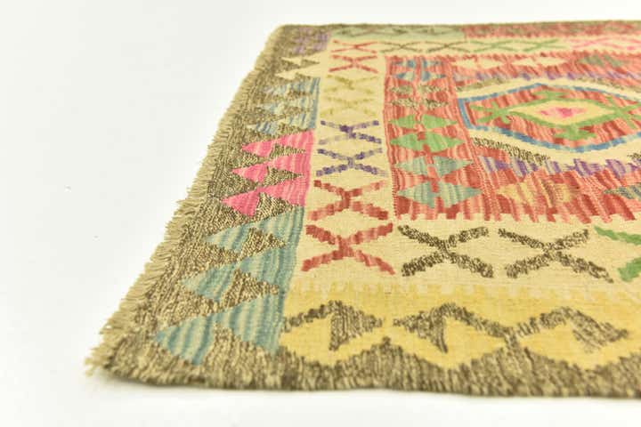 3' 4 x 6' 4 Hand Woven Kilim Maymana Wool Runner Rug