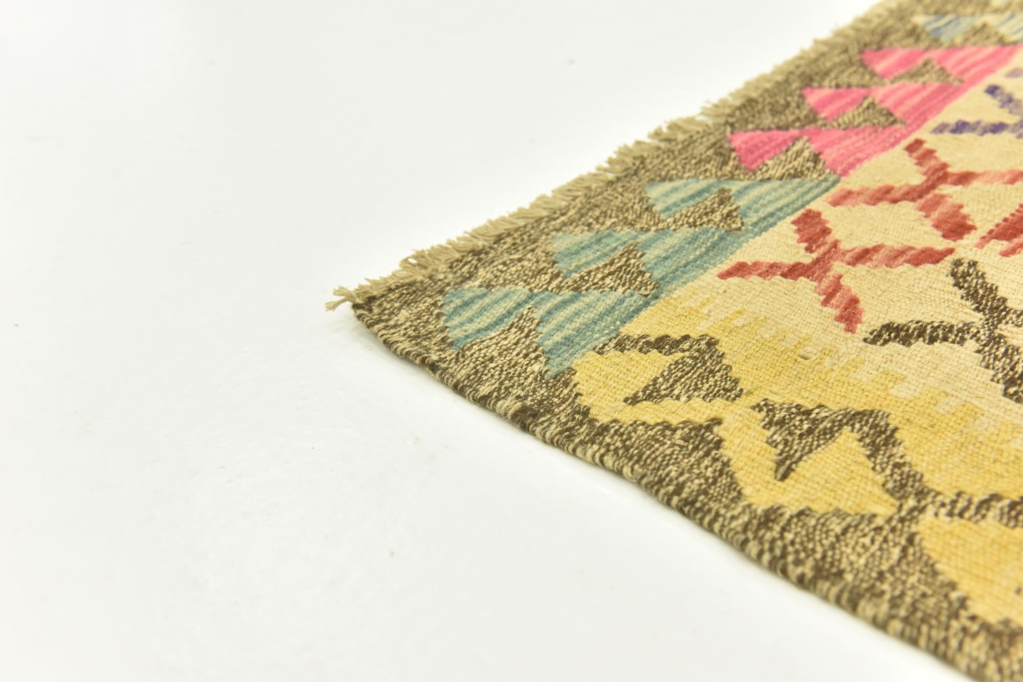 3' 4 x 6' 4 Hand Woven Kilim Maymana Wool Runner Rug