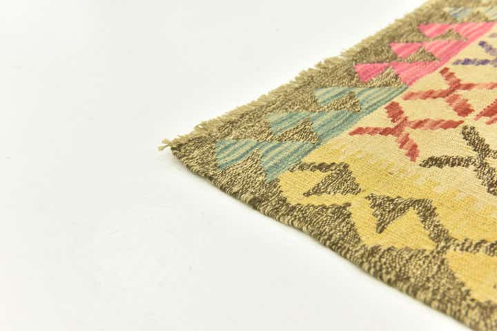 3' 4 x 6' 4 Hand Woven Kilim Maymana Wool Runner Rug