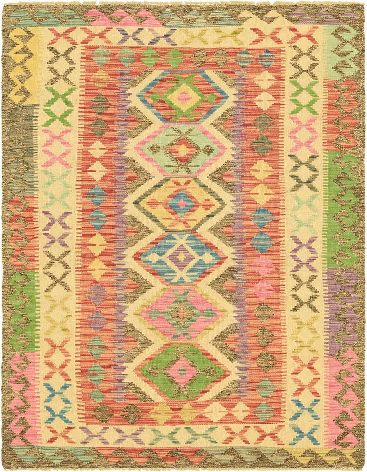 Detail image of 3' 4 x 6' 4 Hand Woven Kilim Maymana Wool Runner Rug